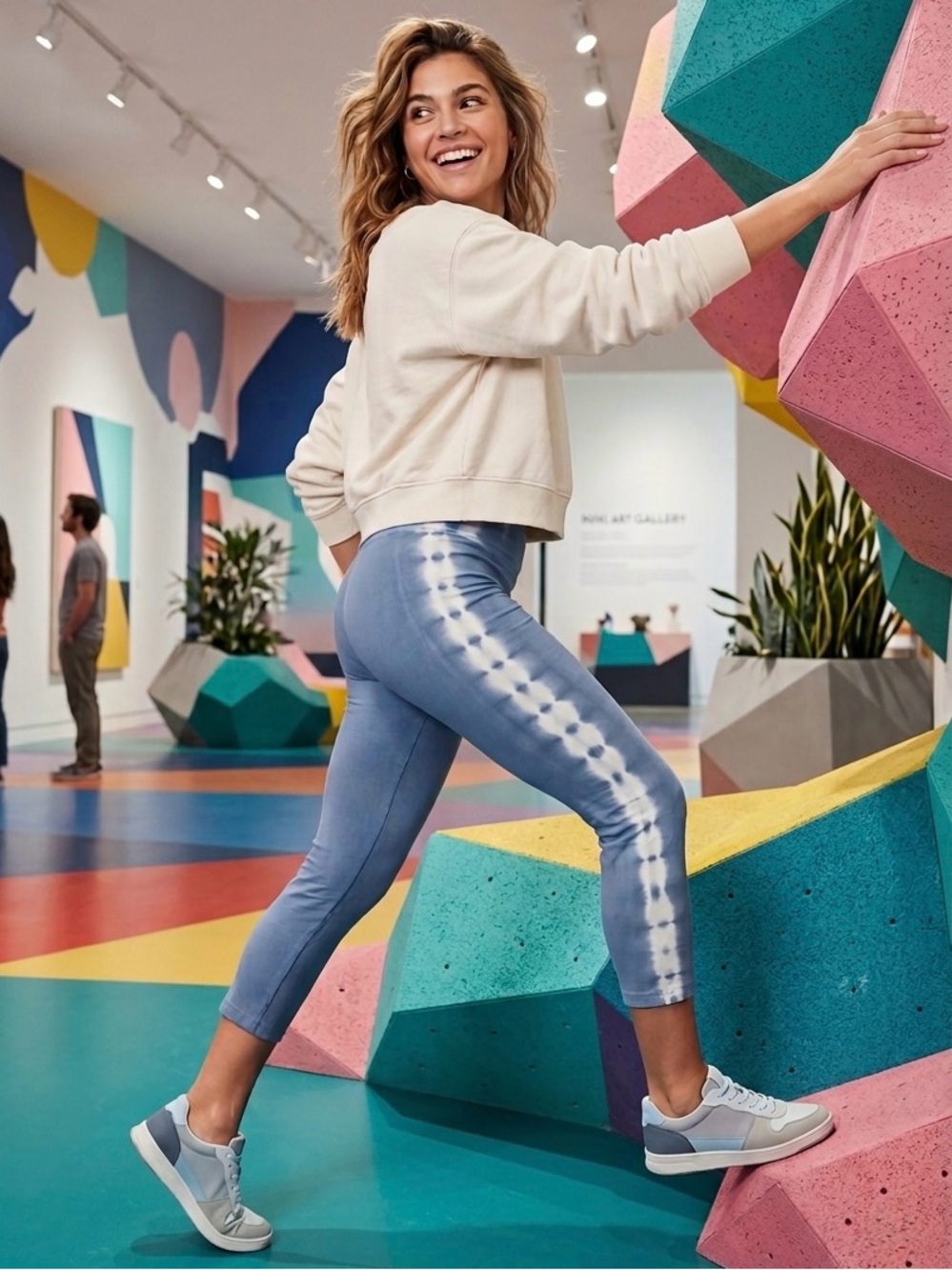 Tie-Dye Side Stripe High-Rise Capri Leggings - Light Blue